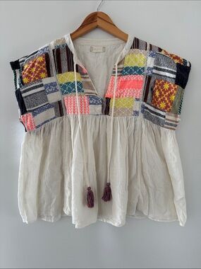 Altar’d State Babydoll Top Womens Medium Patchwork Boho Distressed